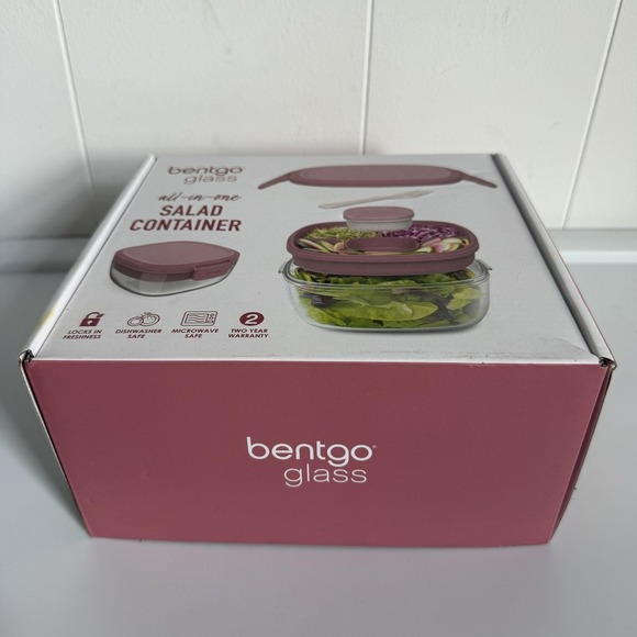 Bentgo Glass All-in-One Salad Container 60oz Bowl 20oz Tray Pink New Leakproof - Picture 2 of 8